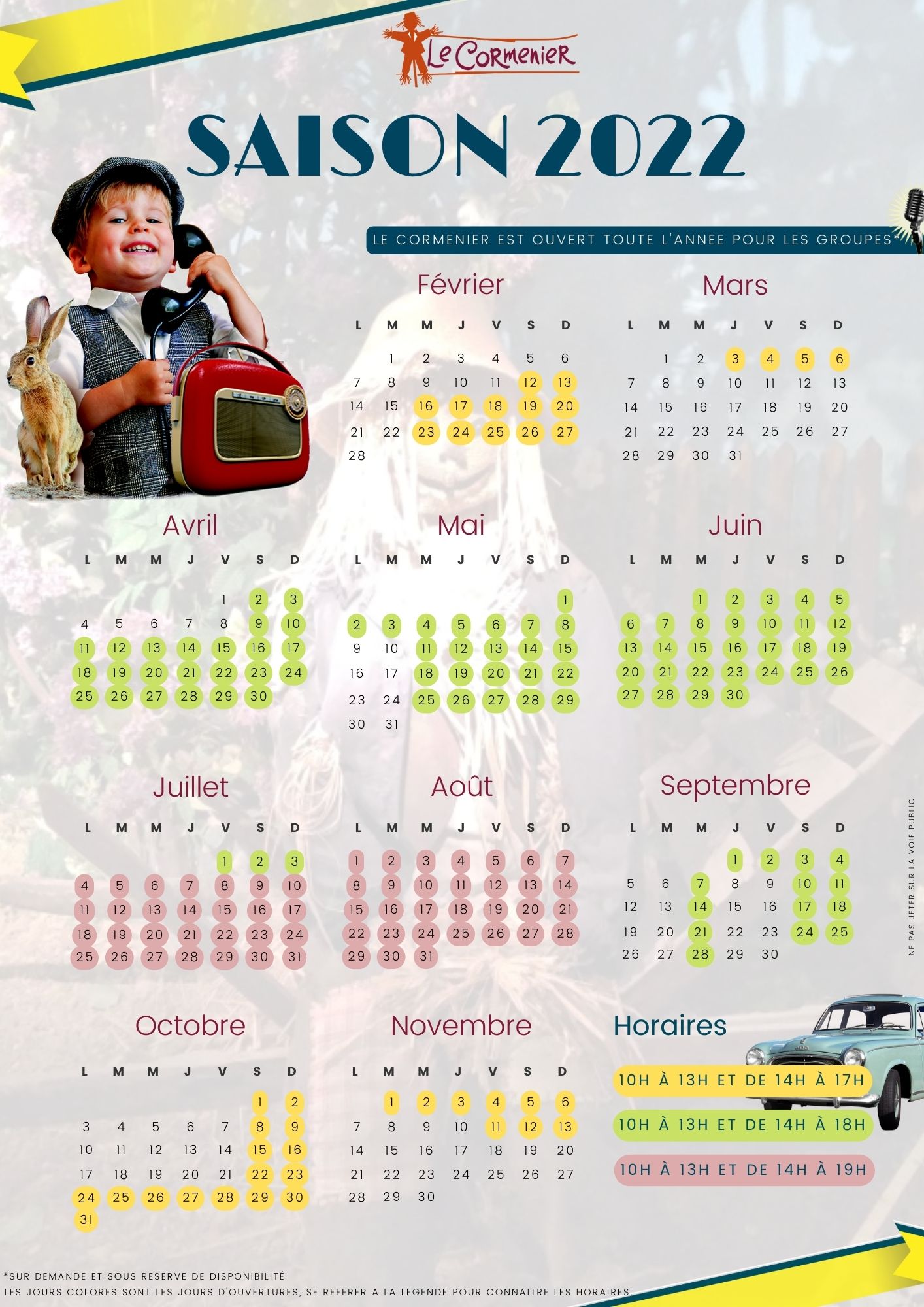 Calendrier horaires 2022
